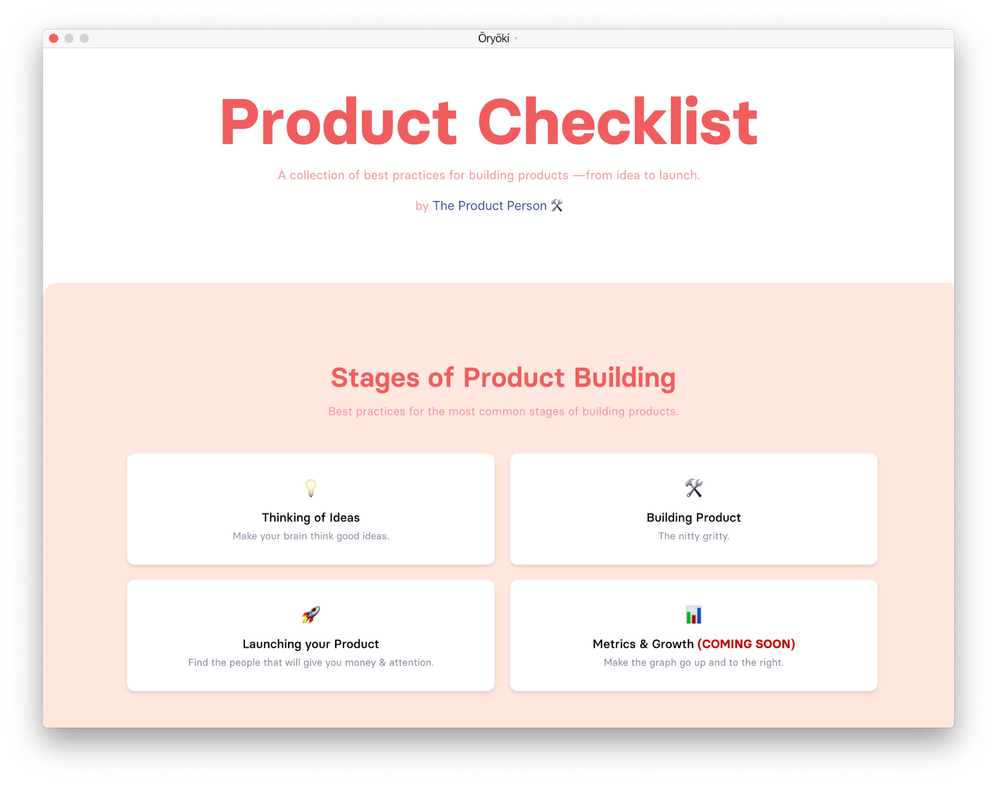 Product Checklist — это курируемая коллекция лучших практик для создания продуктов