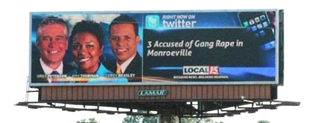 билборд телеканала Local15news (США) 2009 года с сообщением из Twitter.jpg