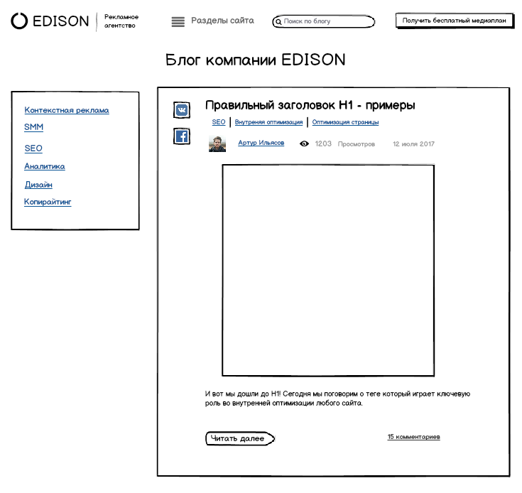 Прототип страницы «Категории» в блоге Edison