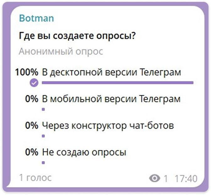 Опрос в десктопной версии Телеграм