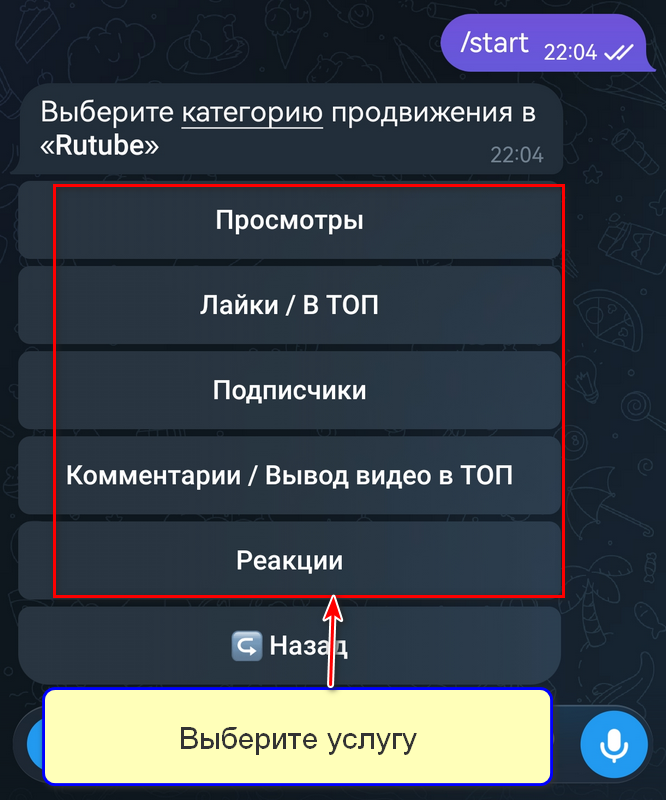 Выбор услуги