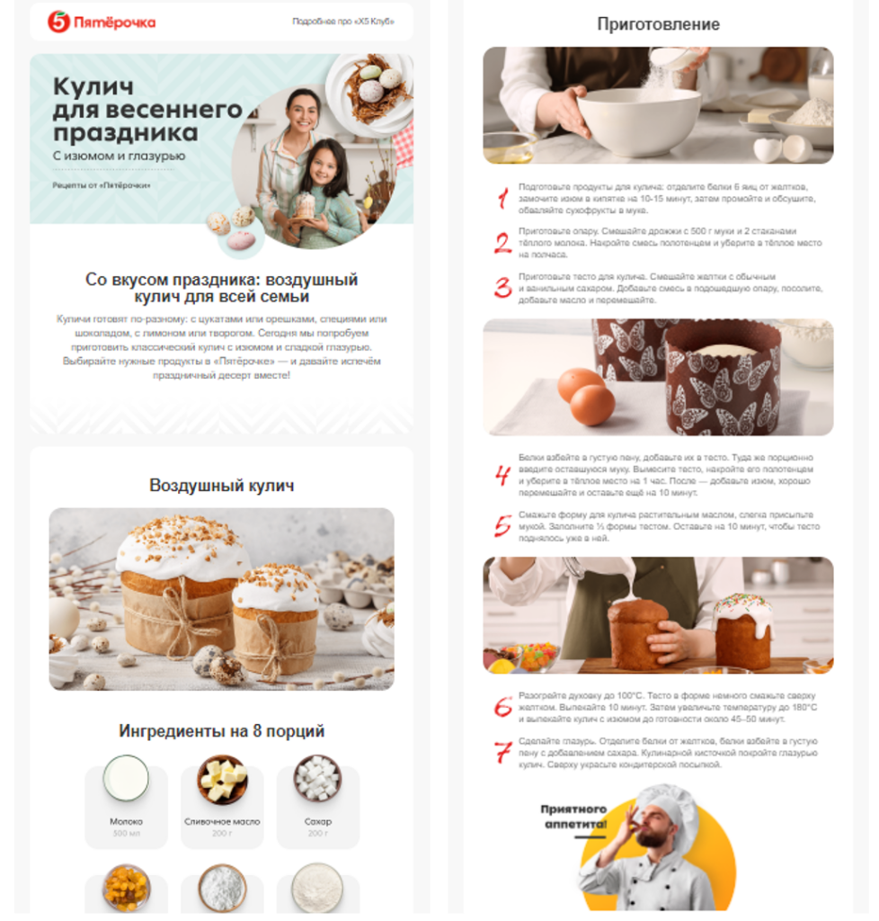 Письмо на Пасху с рецептом кулича