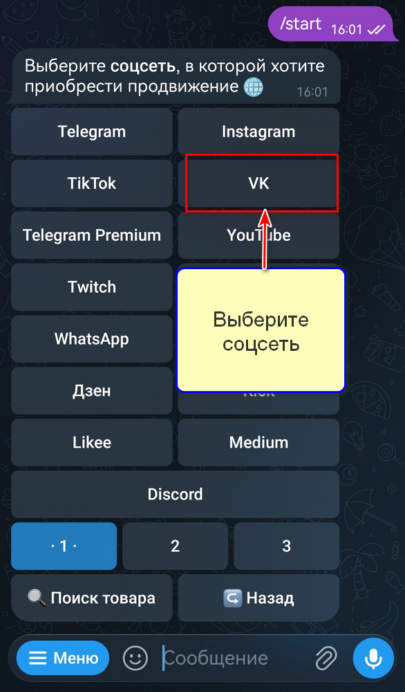 Выбор соцсети