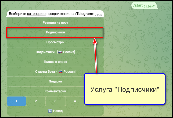 Услуга "Подписчики" для Телеграма