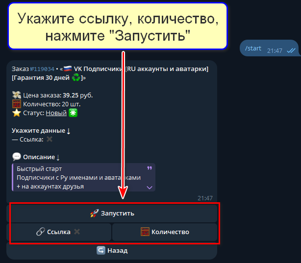 Кнопка Запустить