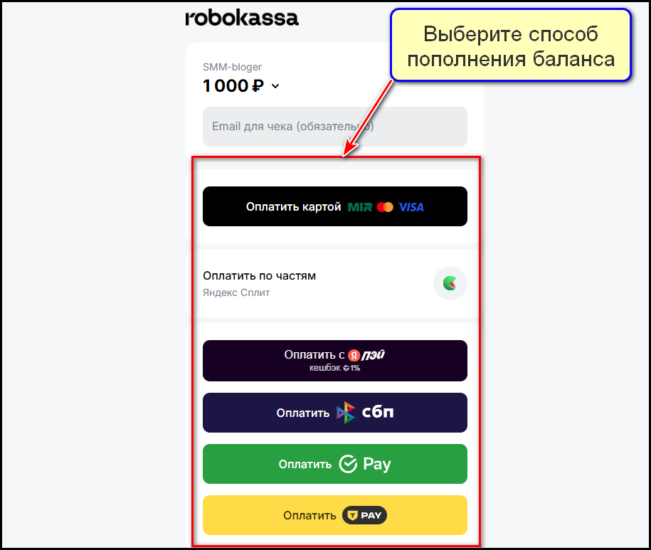 Способы пополнения баланса бота