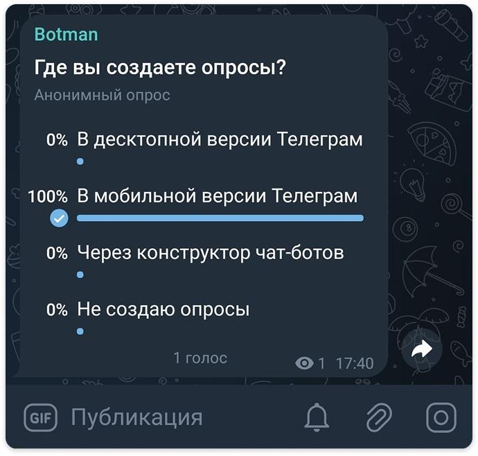 Опрос в мобильной версии Телеграм