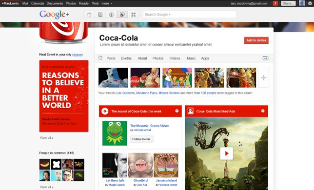 Как могут выглядеть страницы брендов в Google Plus