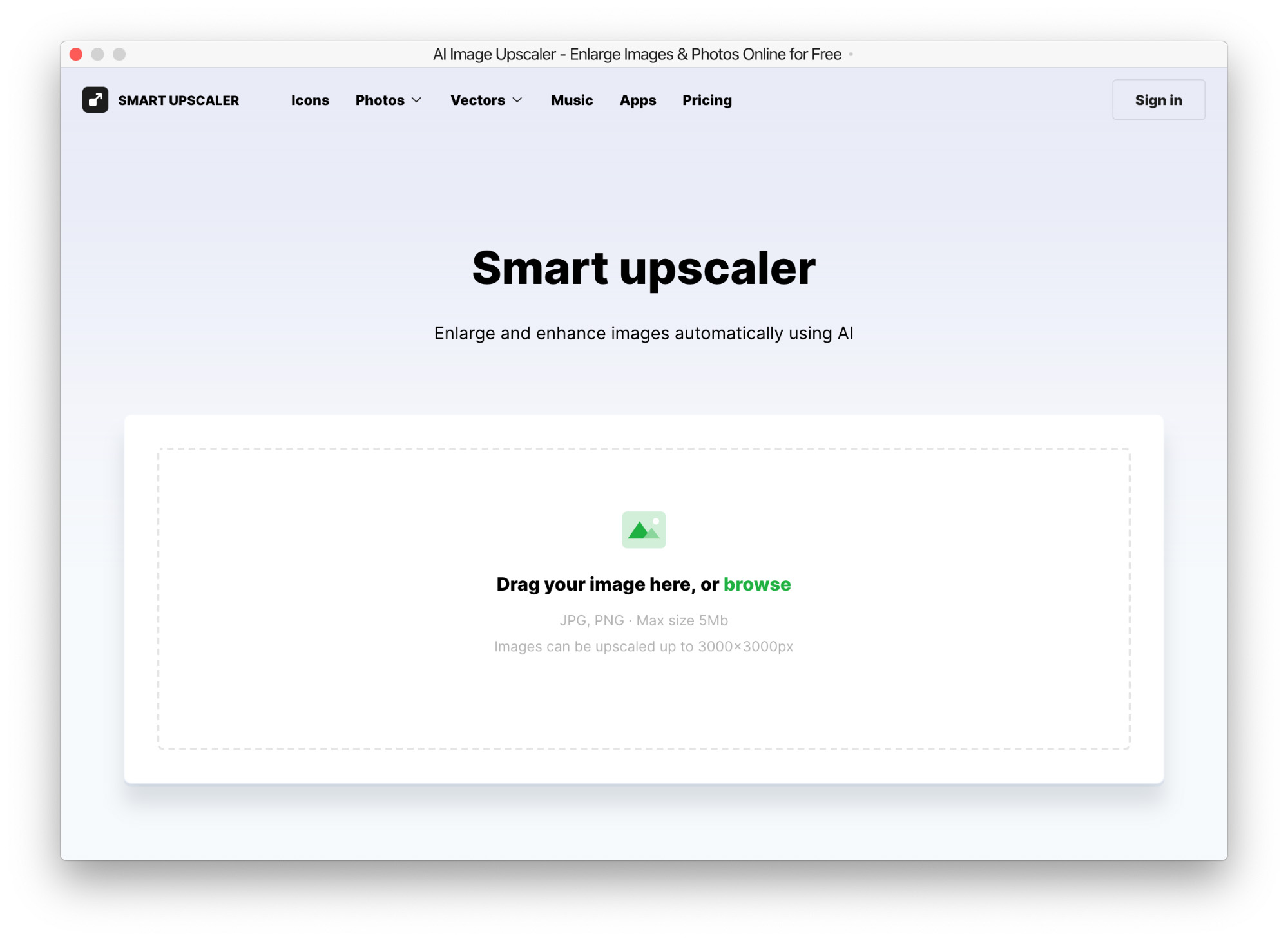 Бесплатный улучшатель картинок Smart upscaler от icon8
