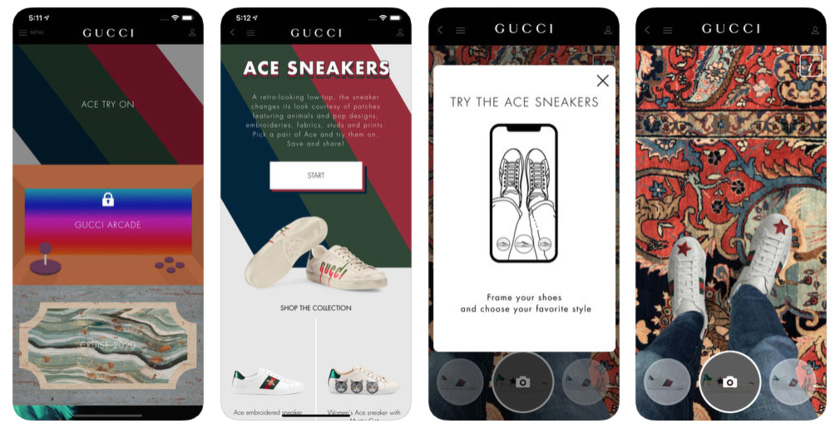 В приложении Gucci можно примерить кроссовки