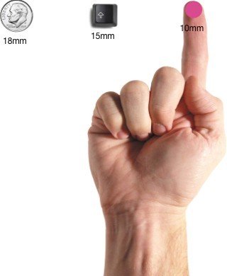 Оптимальный размер кнопки 10×10 мм