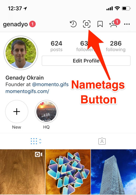 Кнопка Nametags в Instagram