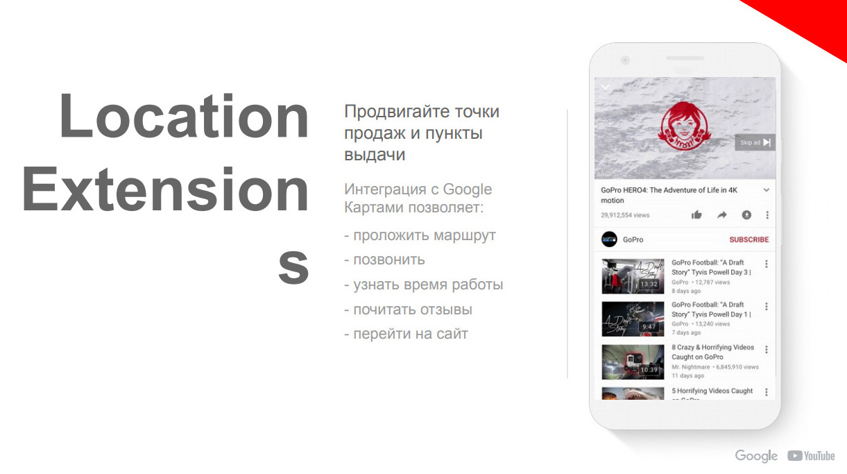 Location Extensions подойдёт рекламодателям на Ютубе с широкой сетью продаж и пунктов выдачи