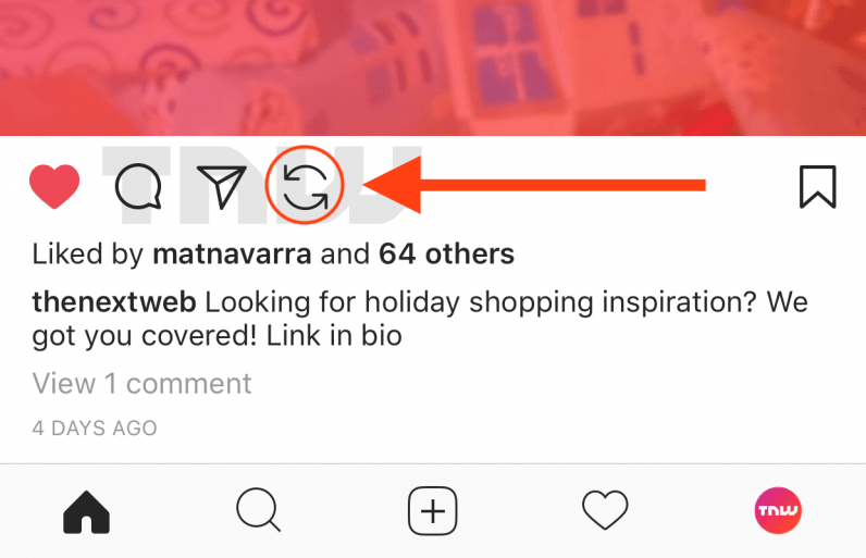 Кнопка репоста в Instagram
