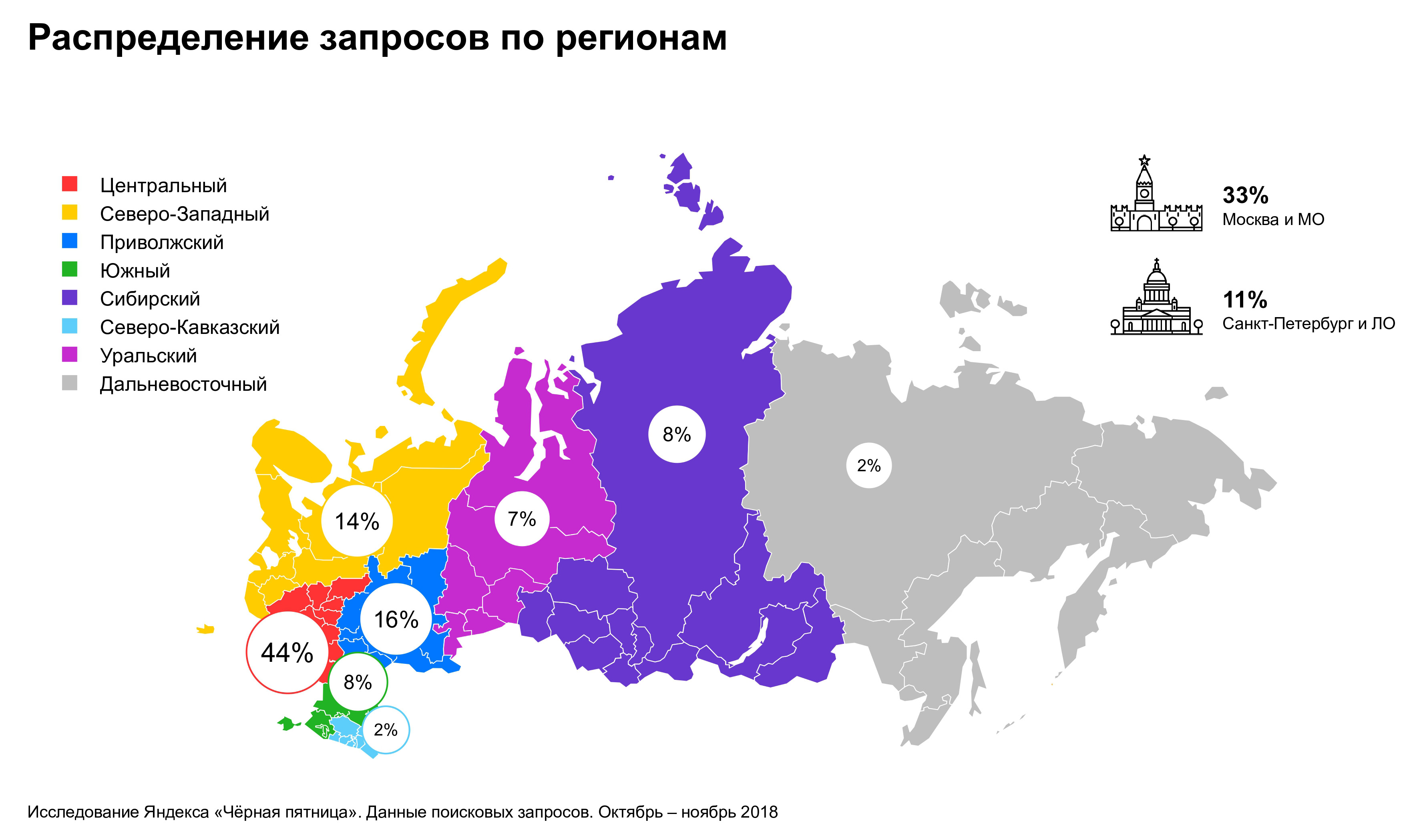 Черная пятница - Распределение поисковых запросов по регионам 