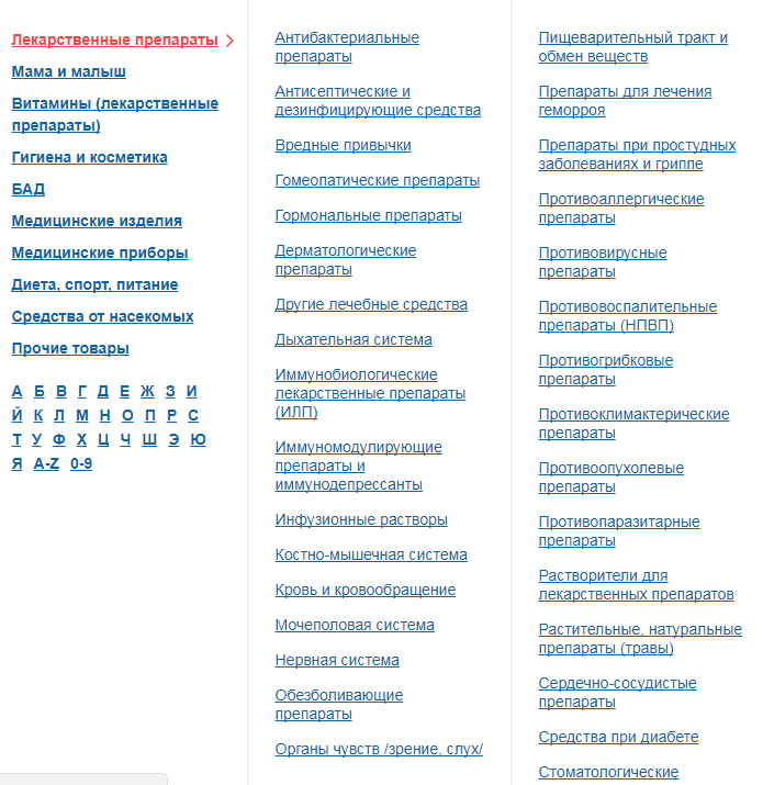 Поиск нужных лекарств онлайн-аптеке