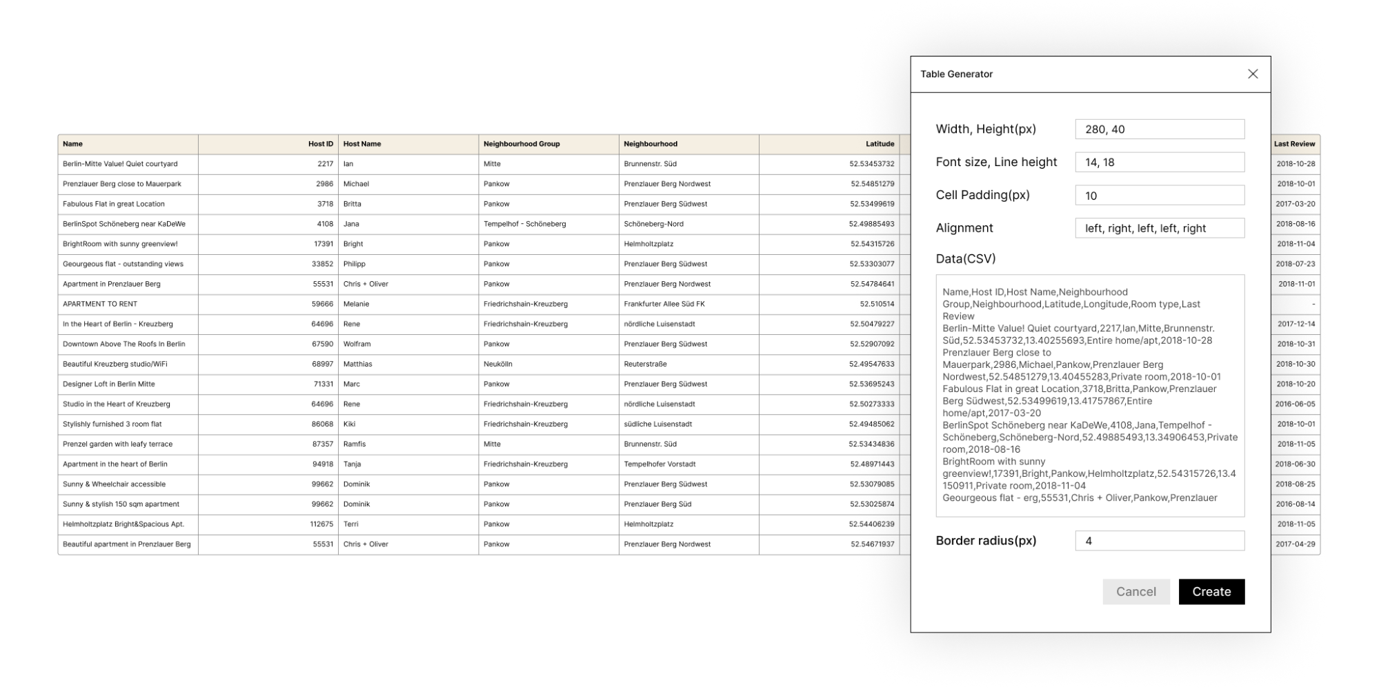 Table Generator делает таблицы на основе CSV (с разделяющими запятыми) простой копипастой