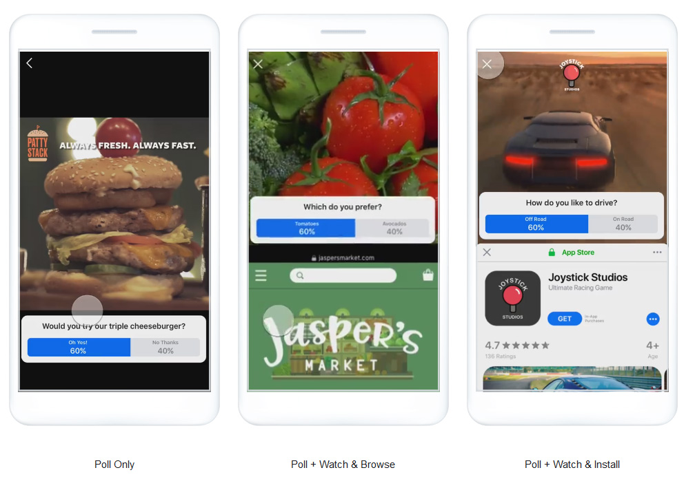 Опрос в видеорекламе в мобильной ленте Фейсбука