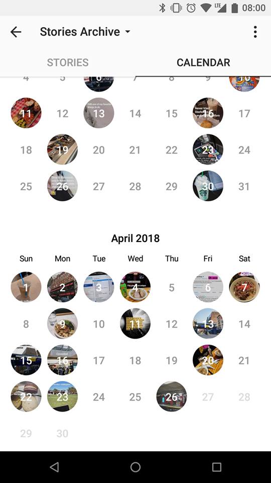 Просмотр архивных историй в Instagram в режиме календаря