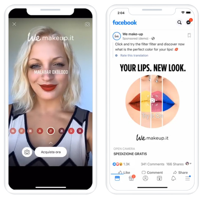 AR-реклама от бренда WeMakeUp на Фейсбуке