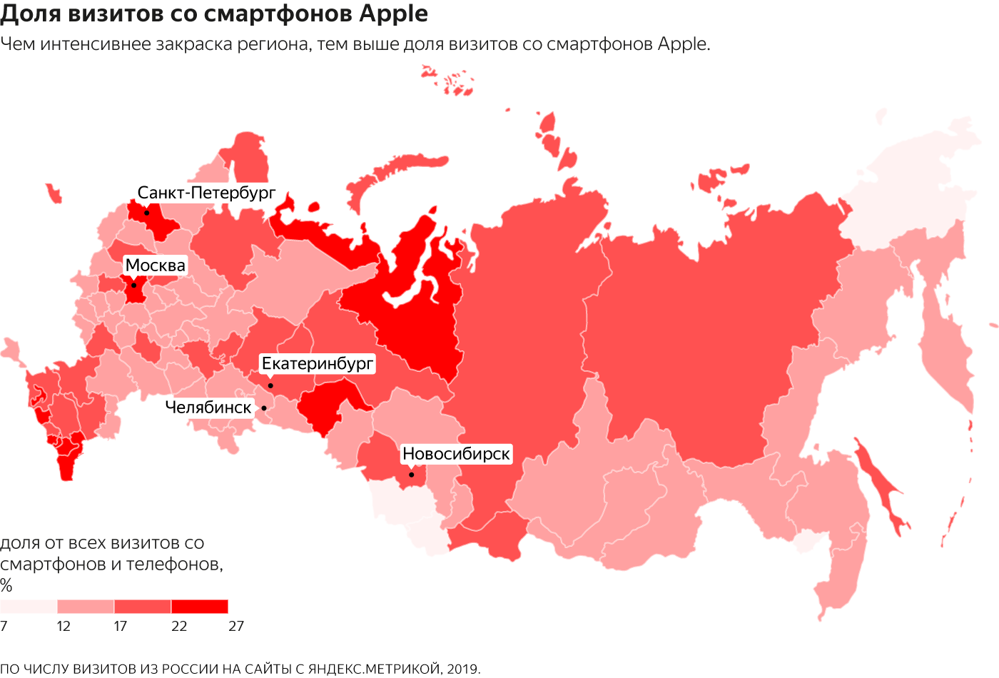 Самая высокая доля визитов со смартфонов Apple - данные рунета