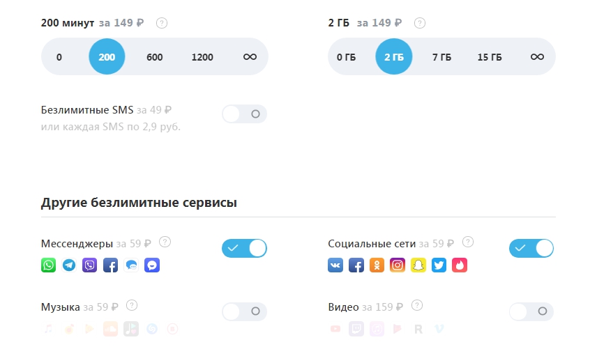 Пакеты и услуги Тинькофф Мобайла