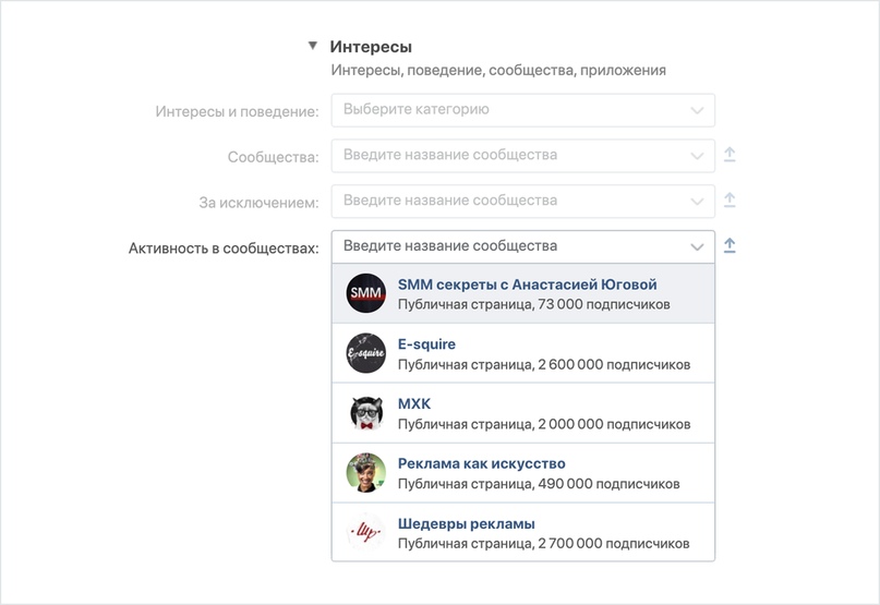 Как работать с таргетингами «Сообщества» и «Активность во ВКонтакте