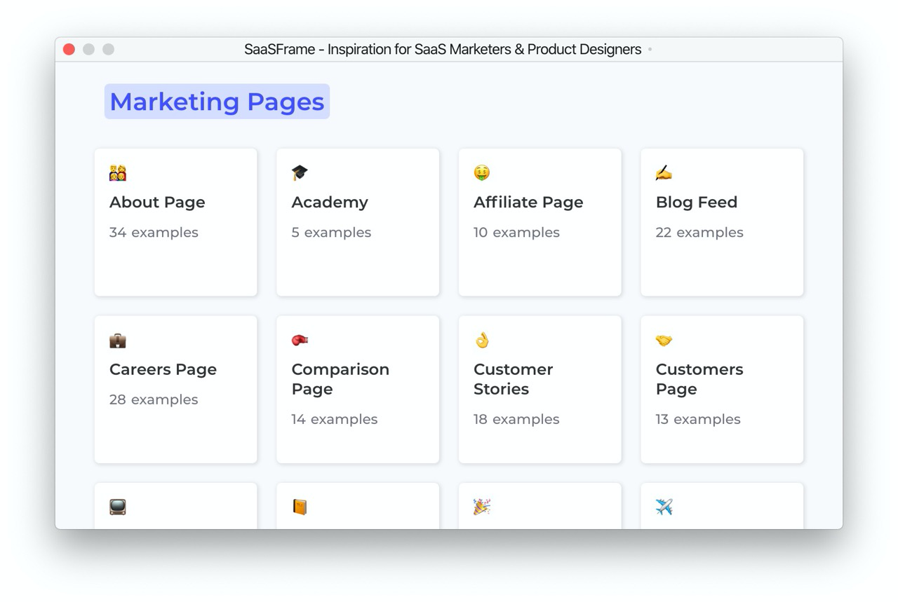 SaaSFrame — курируемая маркетологом библиотека лучших примеров лендосов, email-рассылок, дизайна продуктов и постов в соцсетях