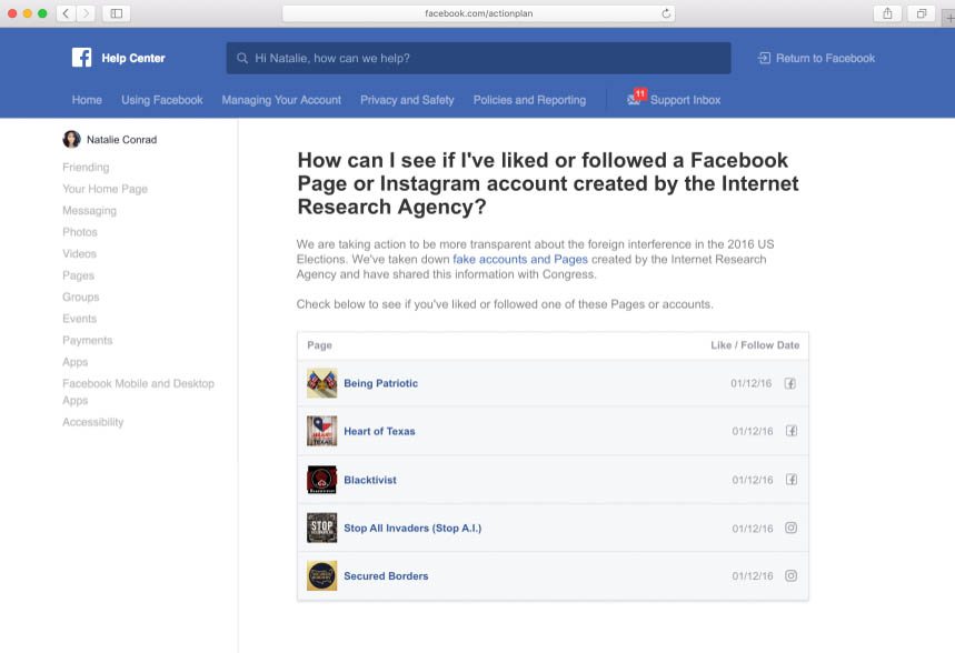 Facebook позволит пользователям проверить, читали ли они посты «фабрики троллей»