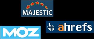 Логотипы компаний Moz, Majestic и Ahrefs