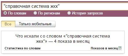 Статистика Яндекса по запросу Справочная система ЖКХ